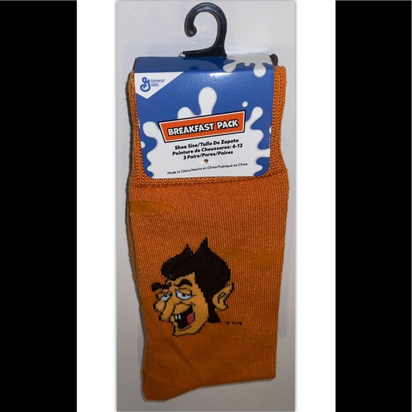 Count Chocula Crew Socks 2 Pair Men 6-12 Orange Brown w Monster Cereal Breakfast - Picture 12 of 12